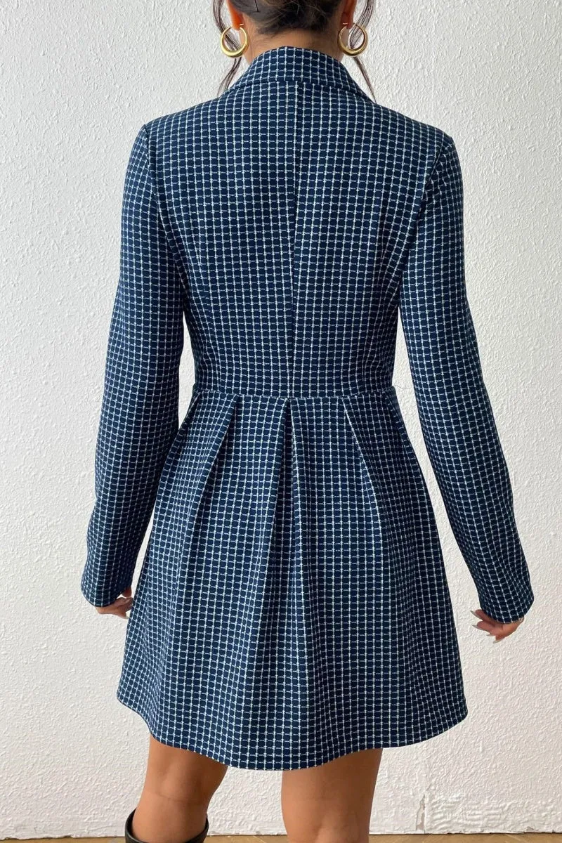 Chouyatou Women's 2024 Fall Plaid Tweed Dress Notched Lapel Double Breasted Elegant A Line Mini Jackie Dress