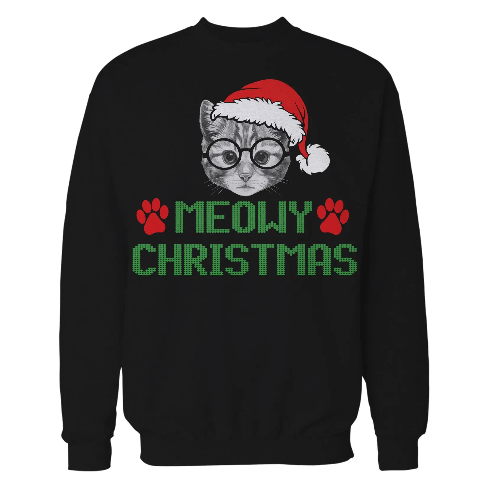 Christmas Cat Lover Santa Hat Glasses Paws Cute Pet Xmas Unisex Sweatshirt