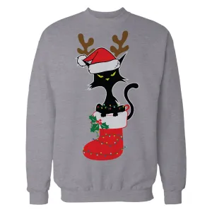 Christmas Cat Lover Santa Hat Stocking Vintage Fun Sweet Lol Unisex Sweatshirt