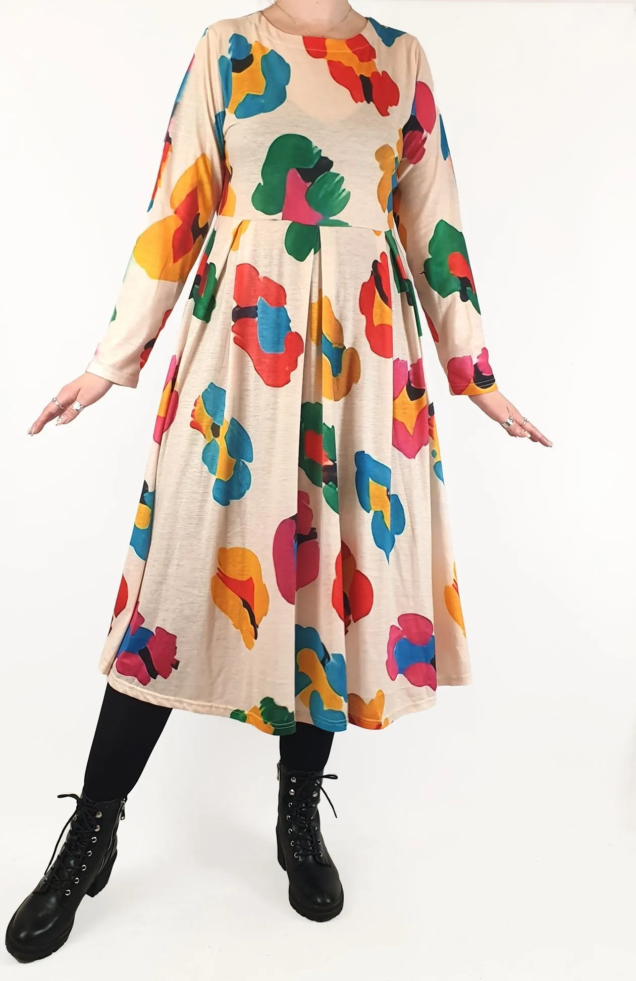 Colourful print long sleeve maxi dress size M