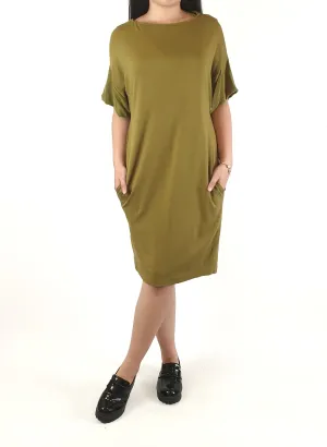 Cos olive green tee shirt style dress with 100% silk sleeves size XS (best fits size 6)