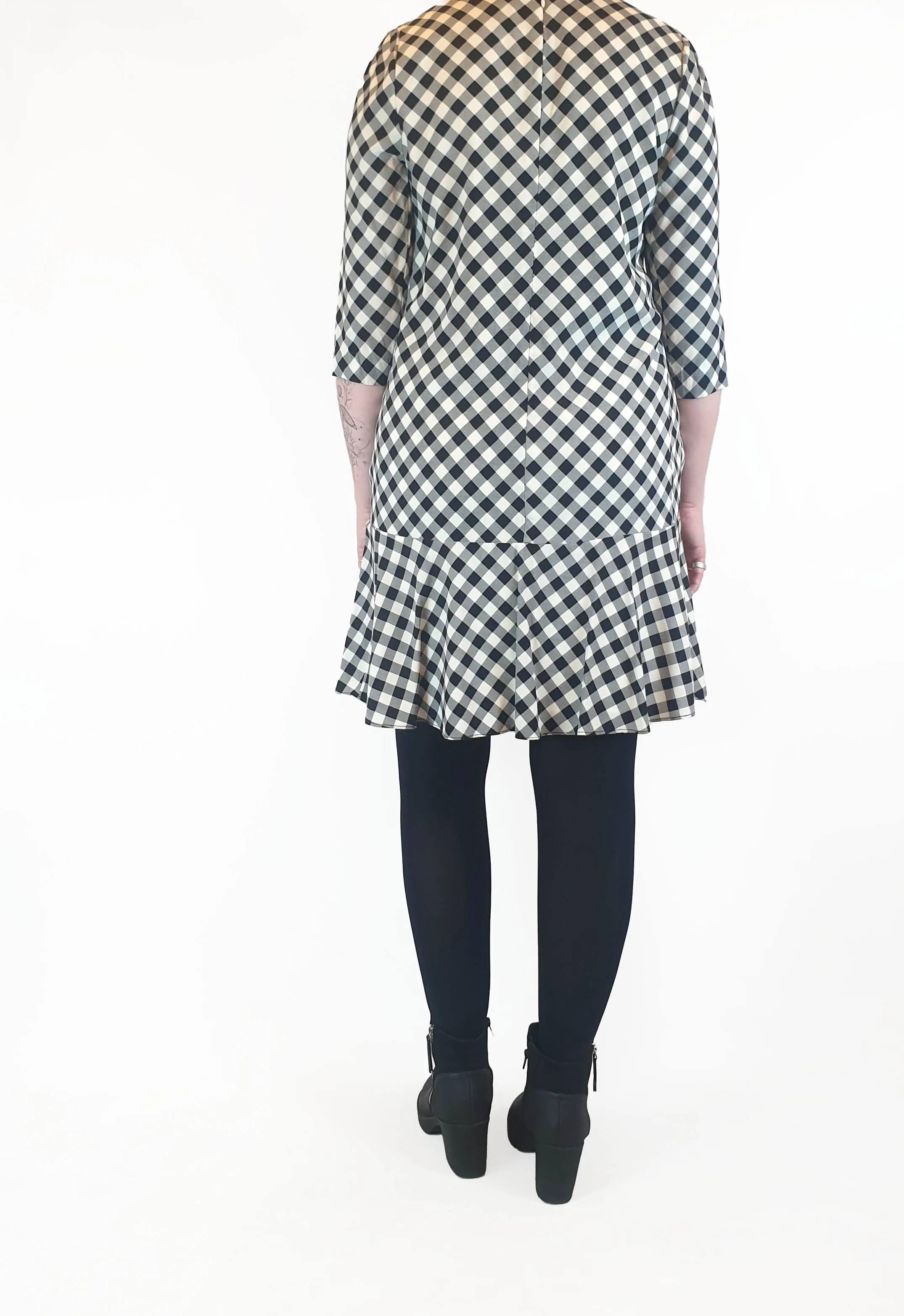 Country Road black and white gingham 93% silk 3/4 sleeve dress size 12