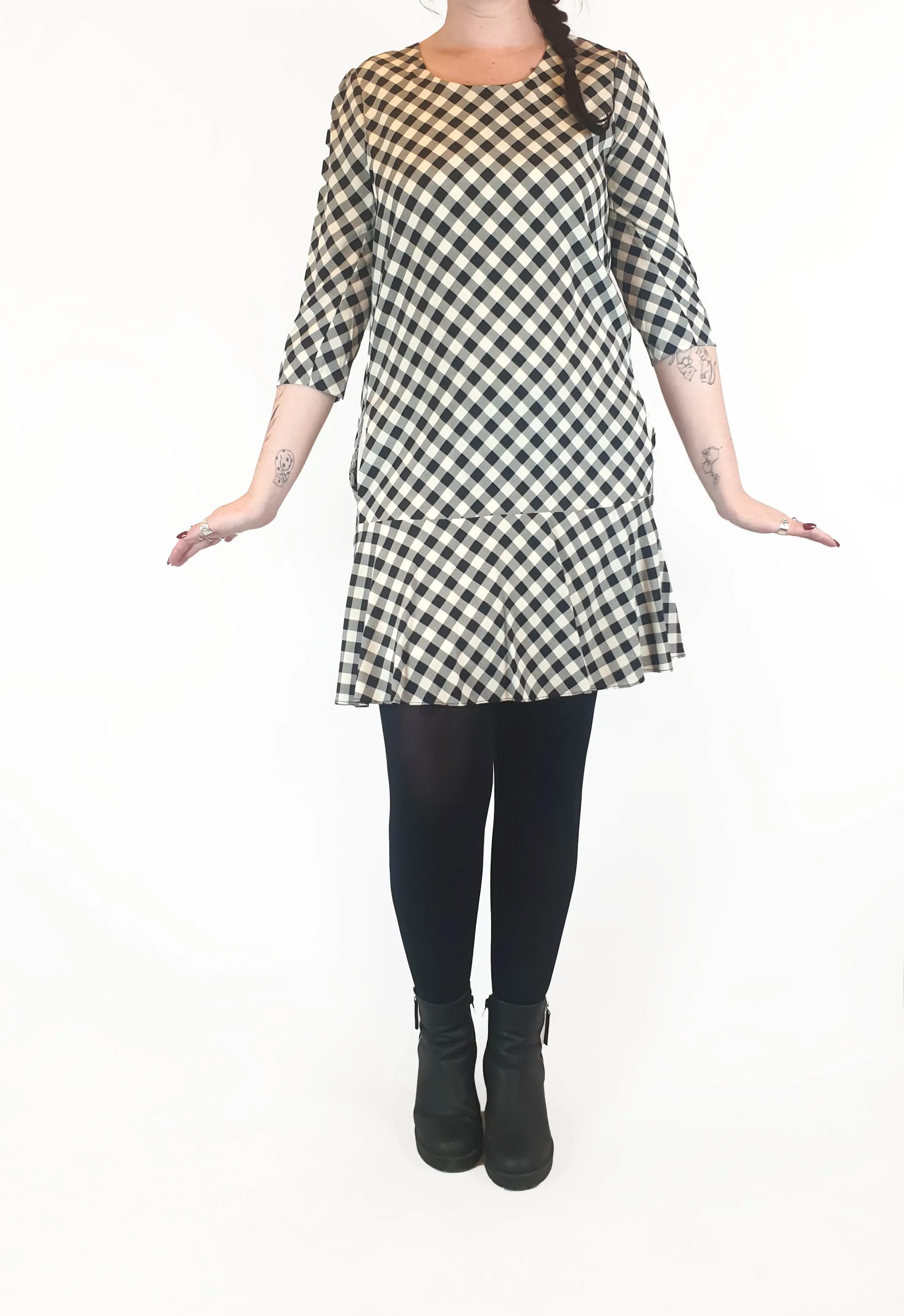 Country Road black and white gingham 93% silk 3/4 sleeve dress size 12
