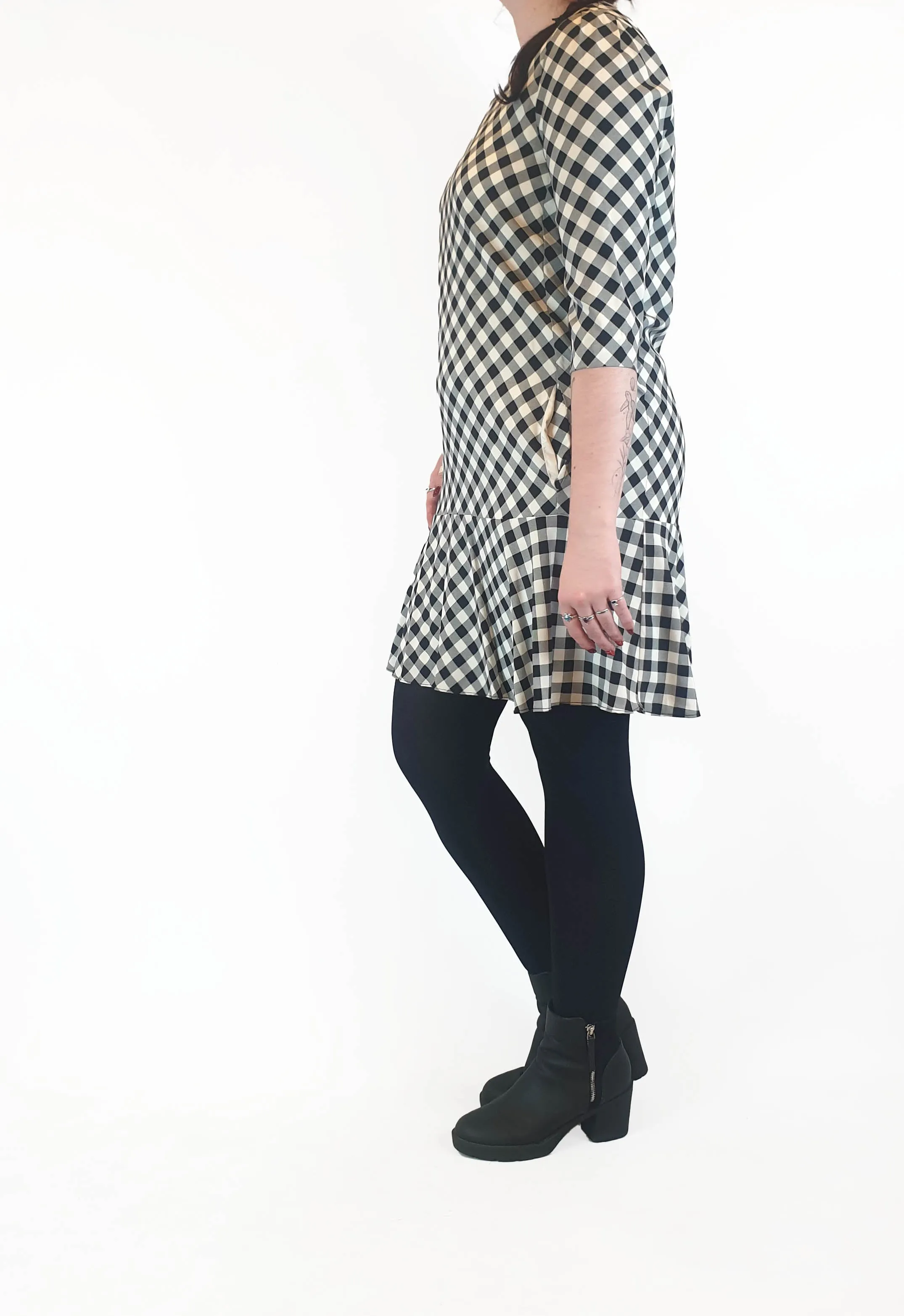Country Road black and white gingham 93% silk 3/4 sleeve dress size 12