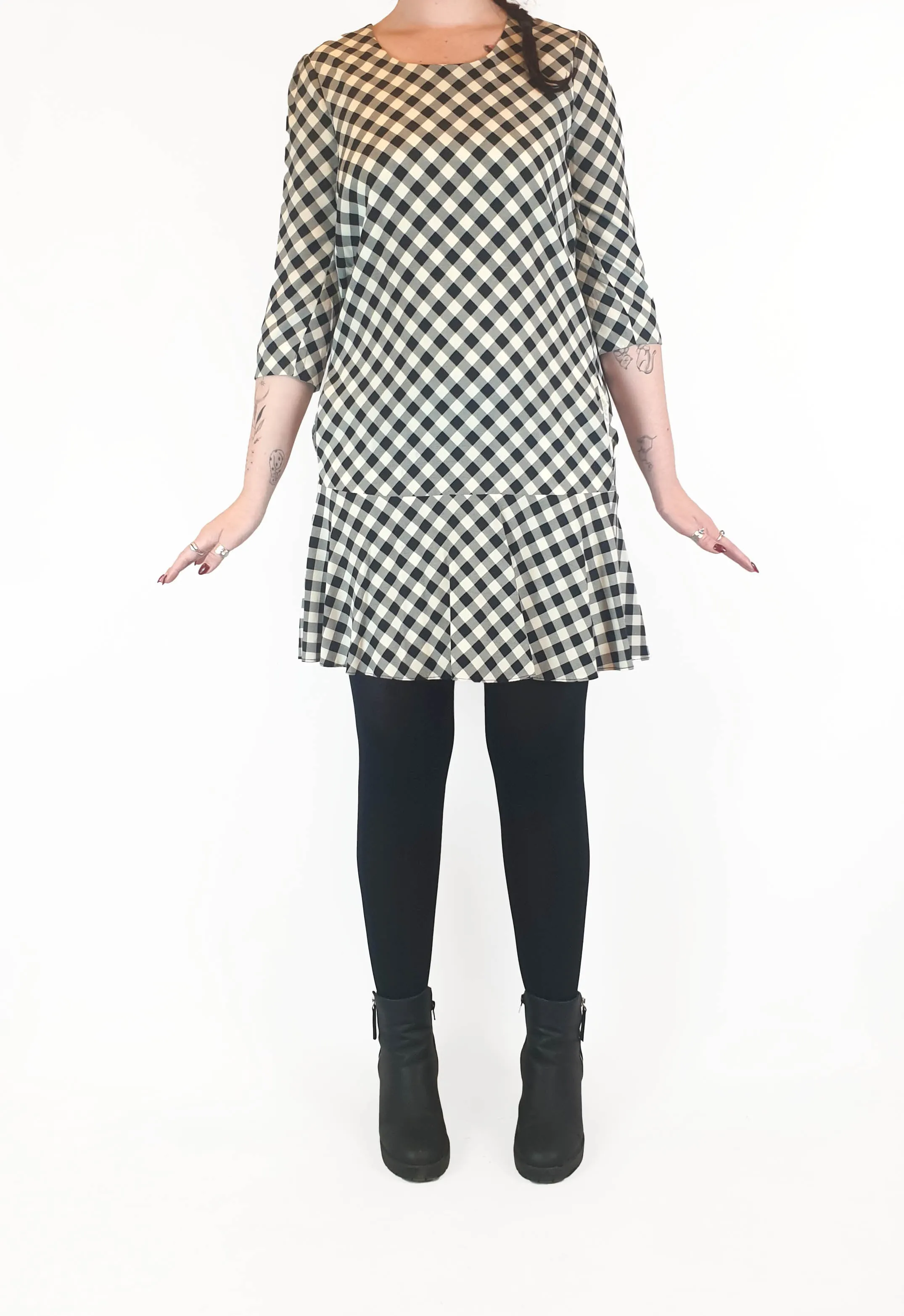 Country Road black and white gingham 93% silk 3/4 sleeve dress size 12