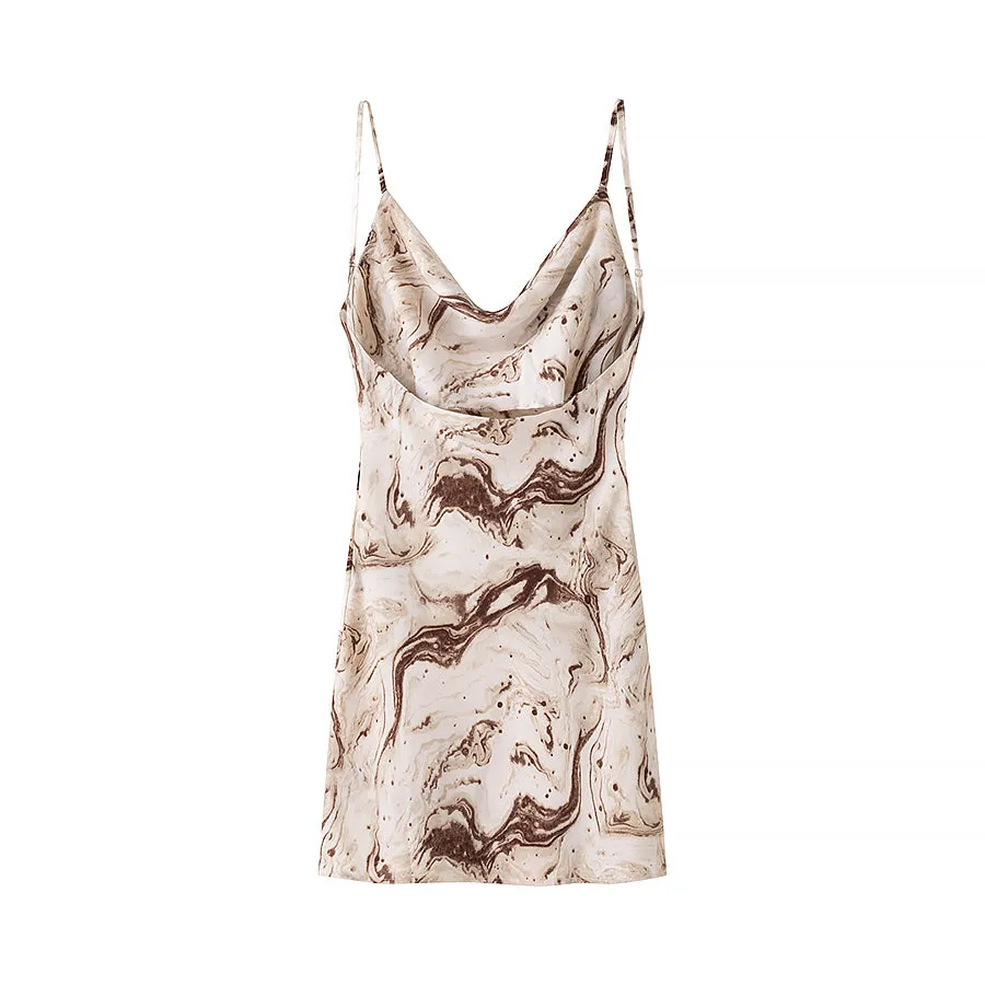 Cowl Neck Print Spaghetti Strap Mini Dress
