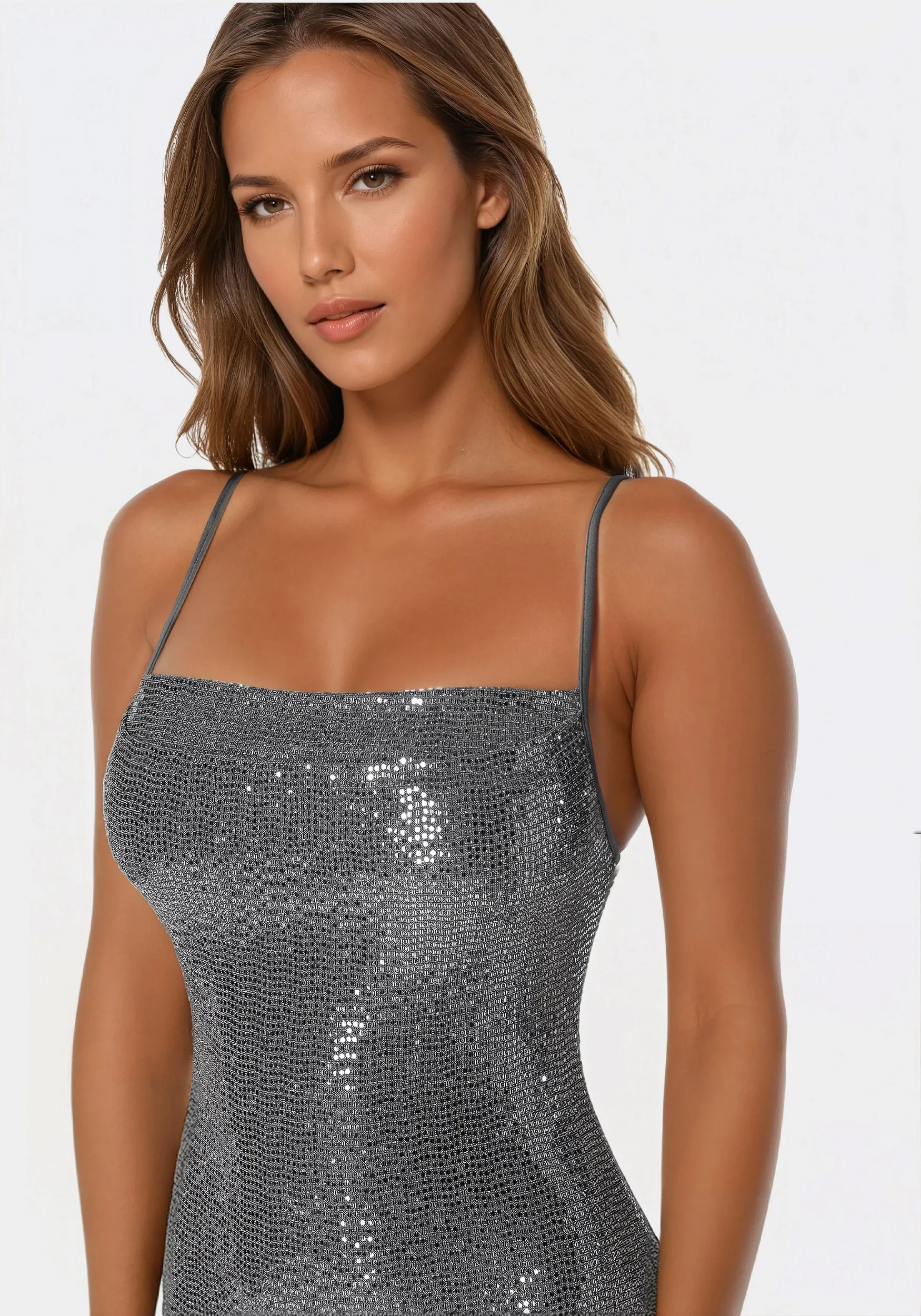 Cowl Neck Shimmer Maxi Dress