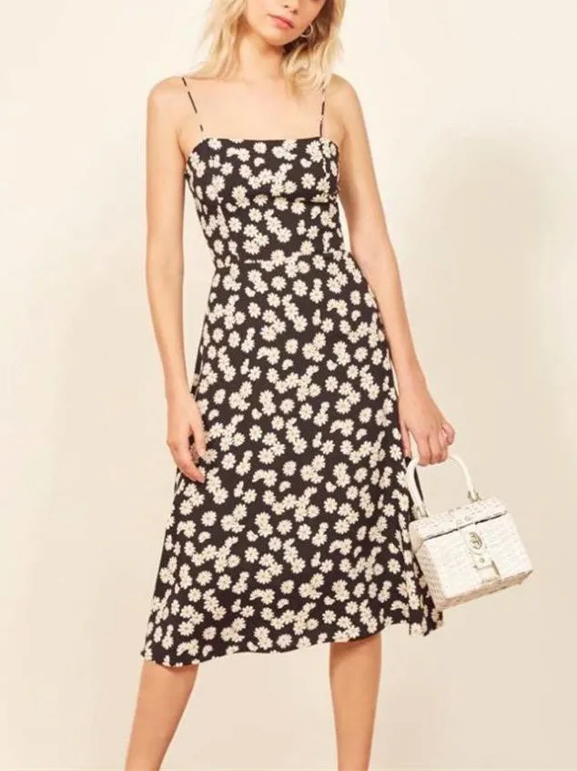 Daisy Print Lace Bow Tie Dress