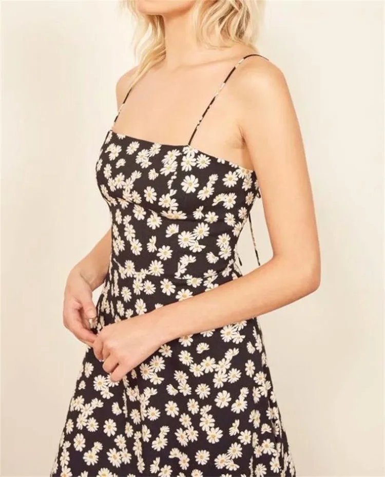 Daisy Print Lace Bow Tie Dress
