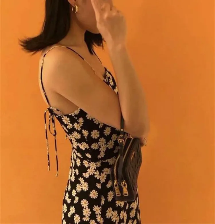 Daisy Print Lace Bow Tie Dress