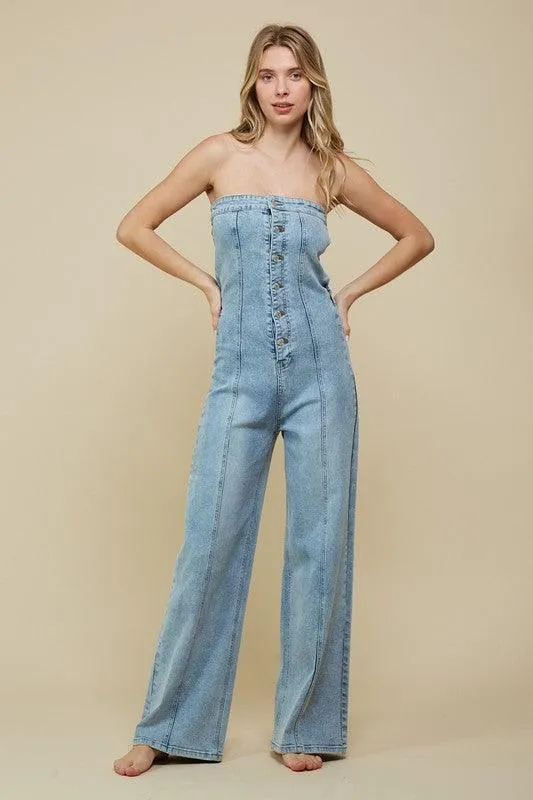 DENIM TUBE TOP WIDE JUMPSUIT