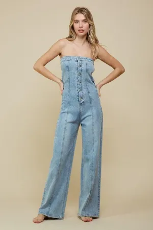 DENIM TUBE TOP WIDE JUMPSUIT