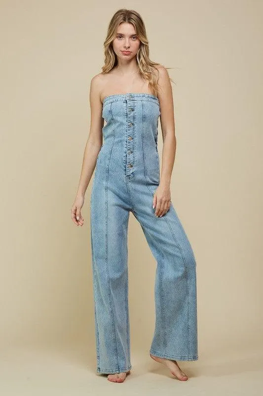 DENIM TUBE TOP WIDE JUMPSUIT
