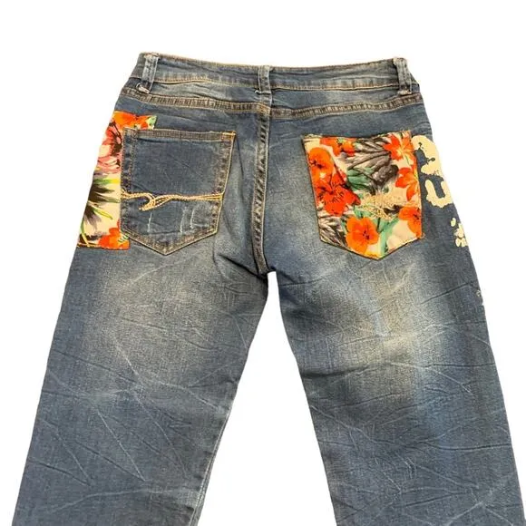 Desigual Womens jeans Aloha floral slim skinny size 24