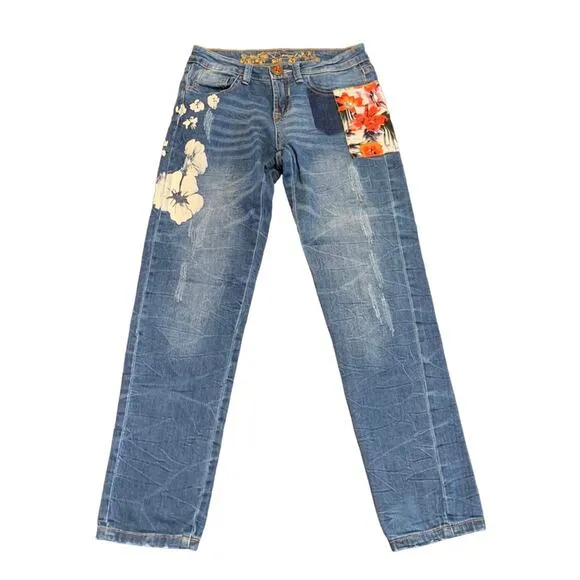 Desigual Womens jeans Aloha floral slim skinny size 24