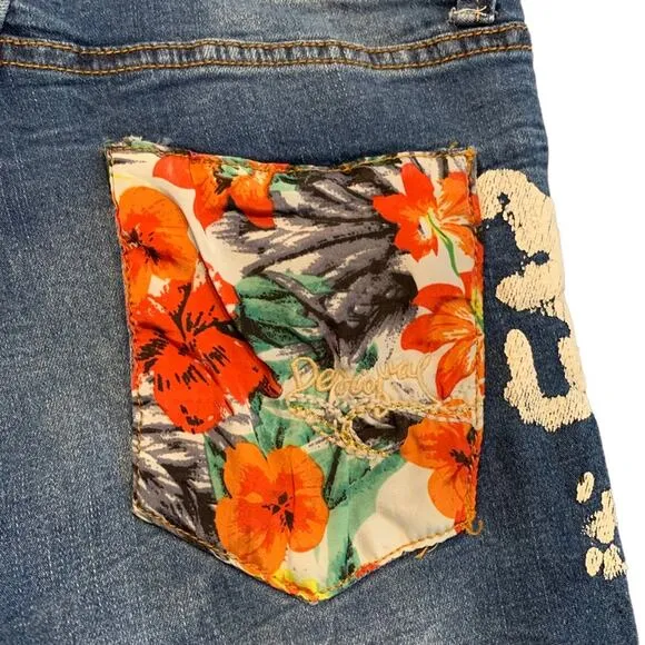 Desigual Womens jeans Aloha floral slim skinny size 24