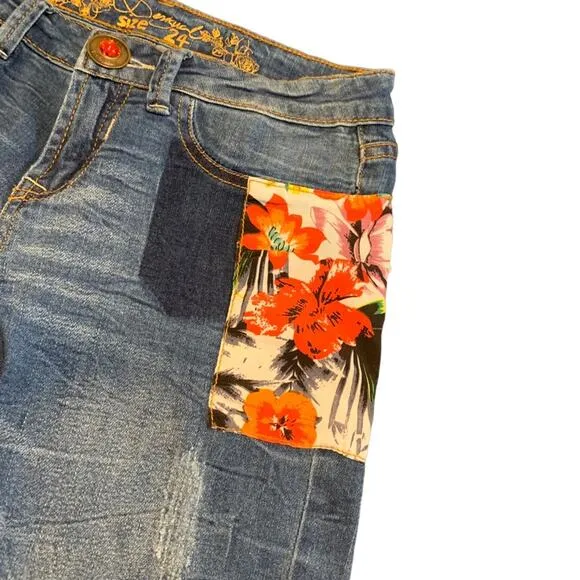 Desigual Womens jeans Aloha floral slim skinny size 24