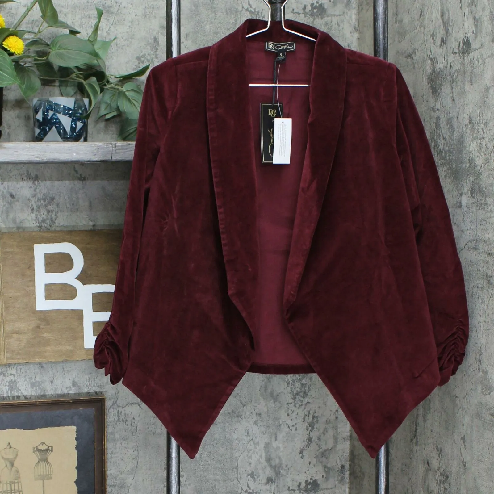 DG2 by Diane Gilman Women's Stretch Velvet Open Front Blazer.