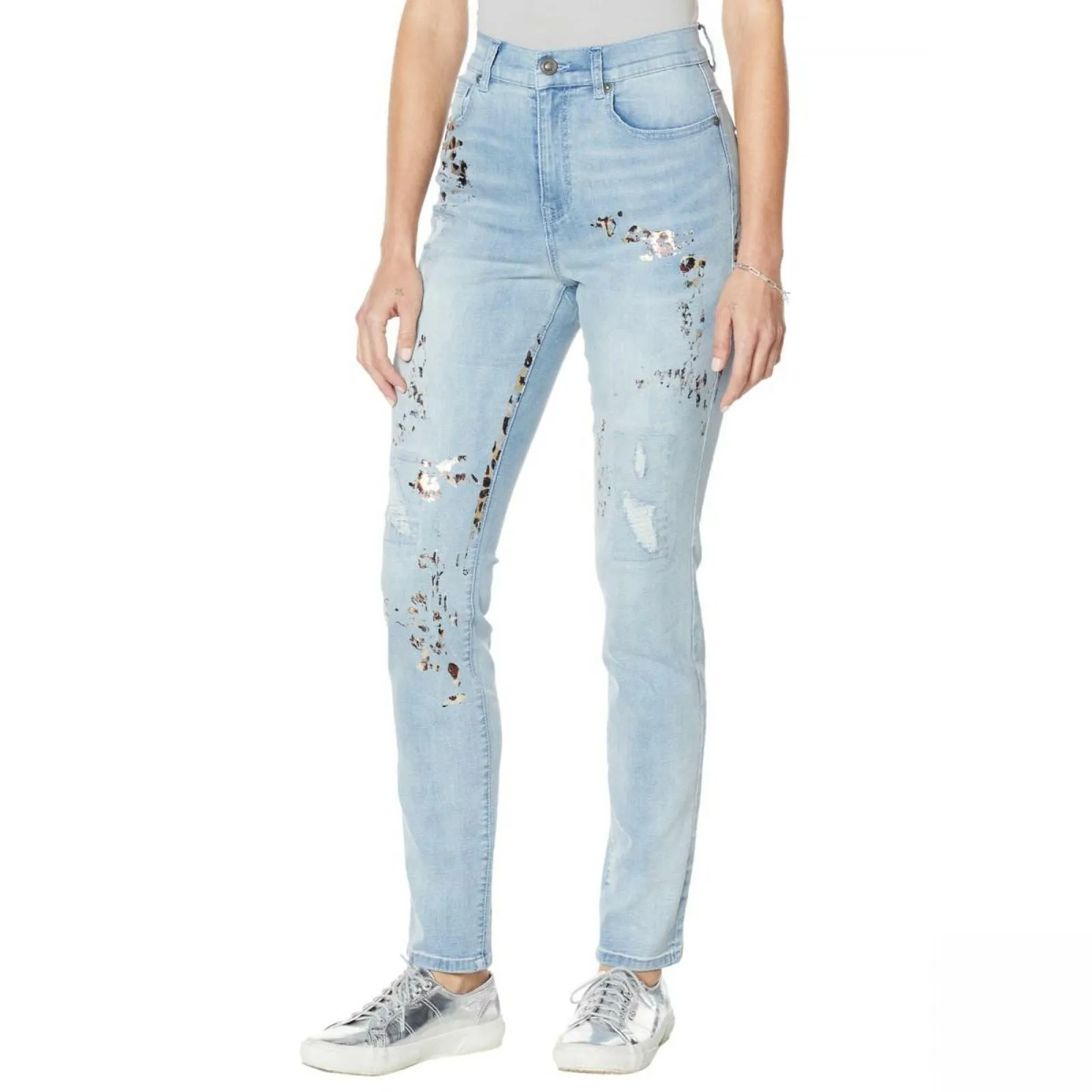 DG2 by Diane Gilman Women's Tall Virtual Stretch Crosshatch Destructed Skinny Jeans