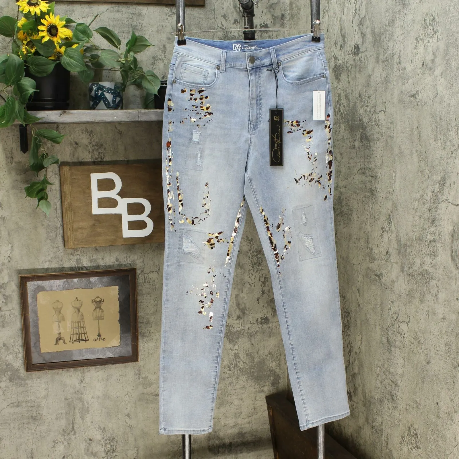 DG2 by Diane Gilman Women's Tall Virtual Stretch Crosshatch Destructed Skinny Jeans