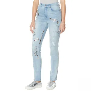 DG2 by Diane Gilman Women's Tall Virtual Stretch Crosshatch Destructed Skinny Jeans