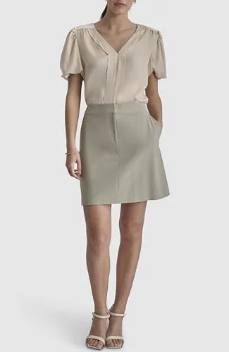 DKNY Women's Knee Length Business Casual Suit Skirt, Light Fatigue/White, 12