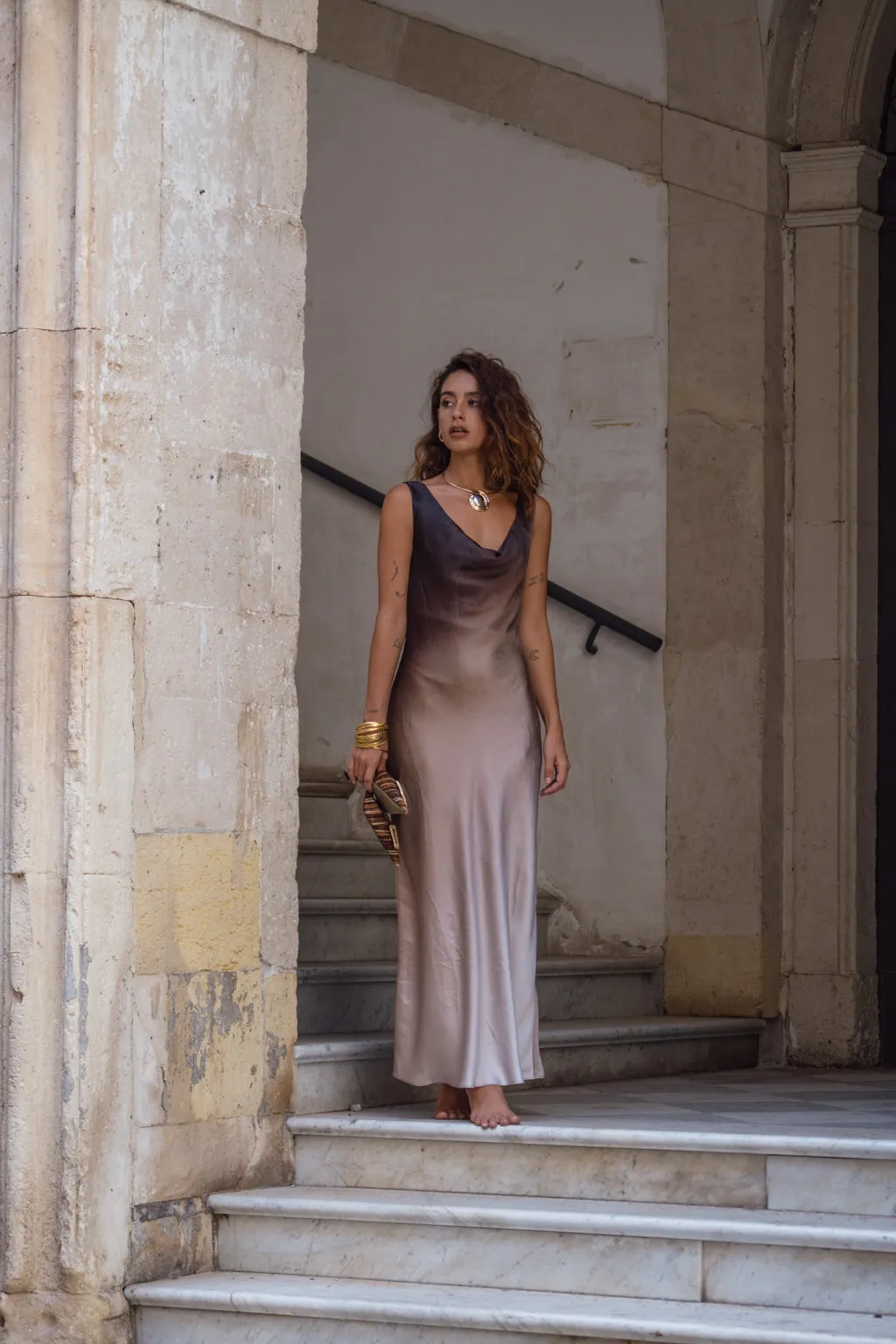 Dolce Mocha Ombre Cowl Neck Maxi Dress