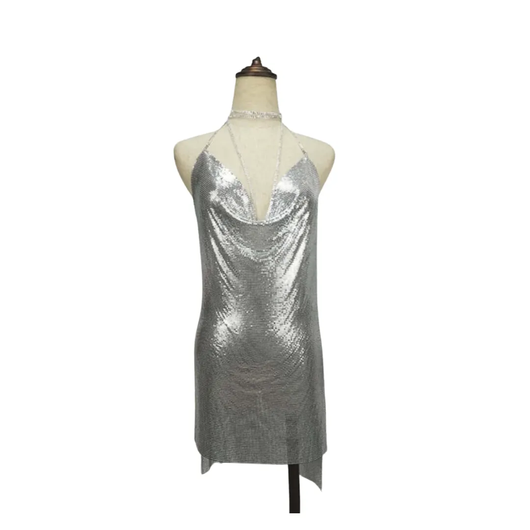 Double Slit Metallic Mini Dress