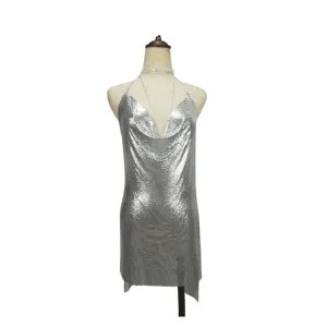 Double Slit Metallic Mini Dress