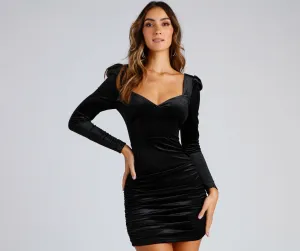 Dramatic Effect Velvet Charming Puff Sleeve Mini Dress