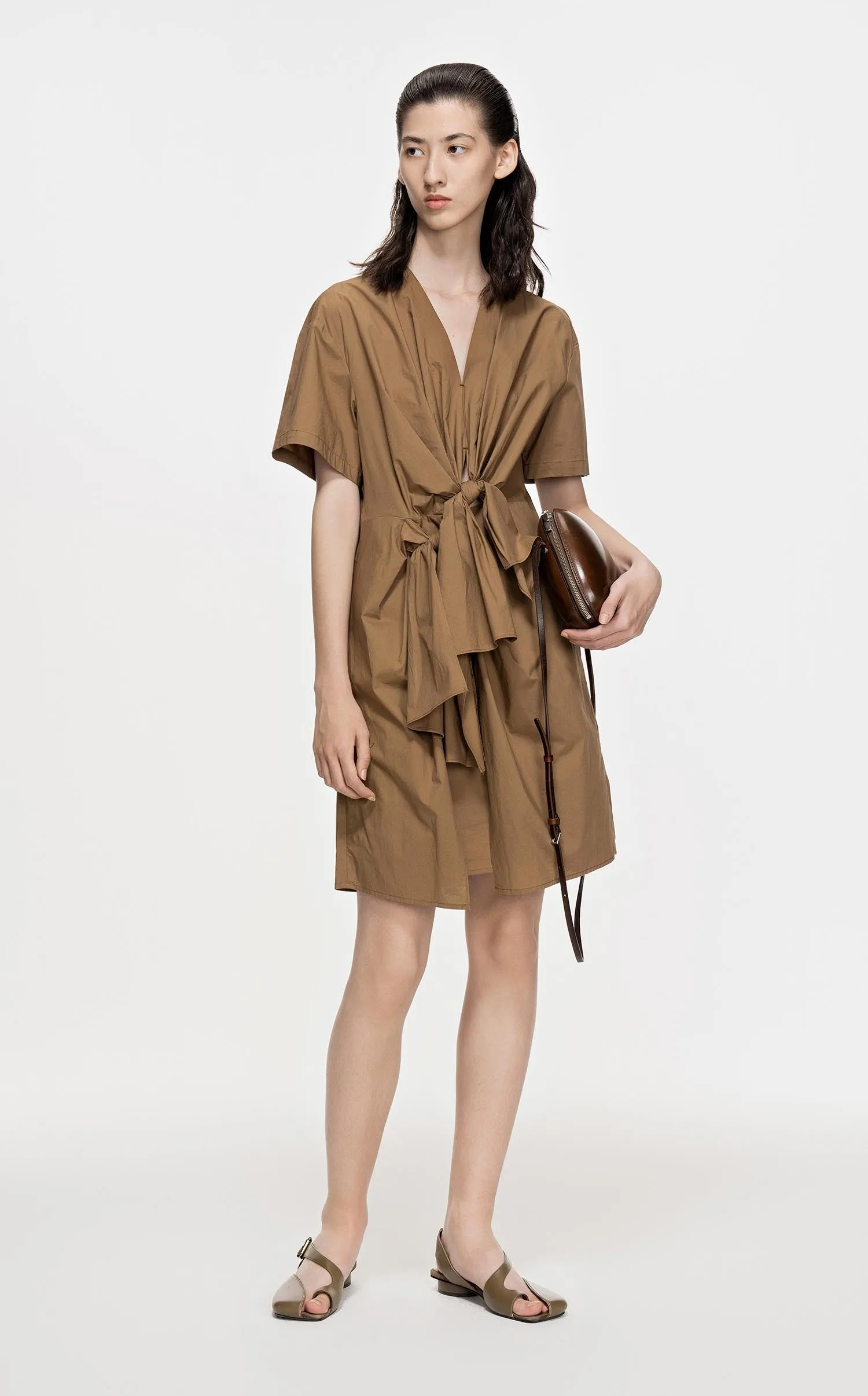 Dresses / JNBY Front Knot Short Sleeve Dress (100% Cotton)