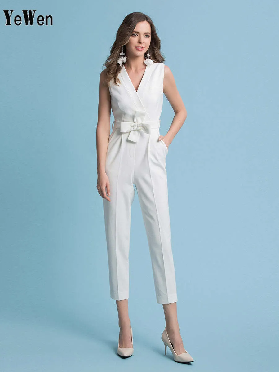 Elegant Jumpsuits Wedding Dresses V Neck Floor Length Chiffon Sleeveless Country Plus Size with Sashes / Bow Appliques