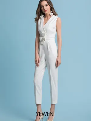 Elegant Jumpsuits Wedding Dresses V Neck Floor Length Chiffon Sleeveless Country Plus Size with Sashes / Bow Appliques