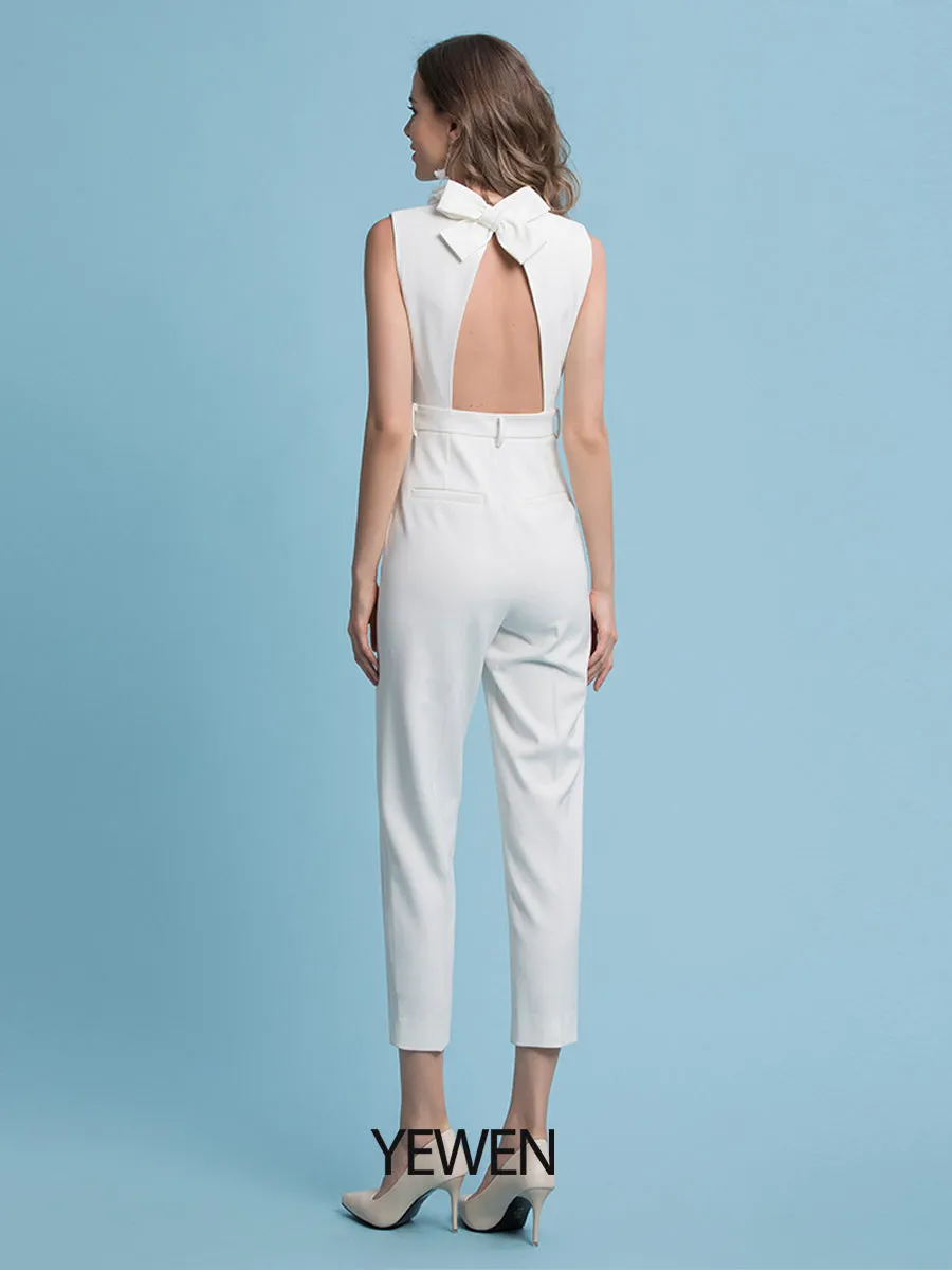 Elegant Jumpsuits Wedding Dresses V Neck Floor Length Chiffon Sleeveless Country Plus Size with Sashes / Bow Appliques