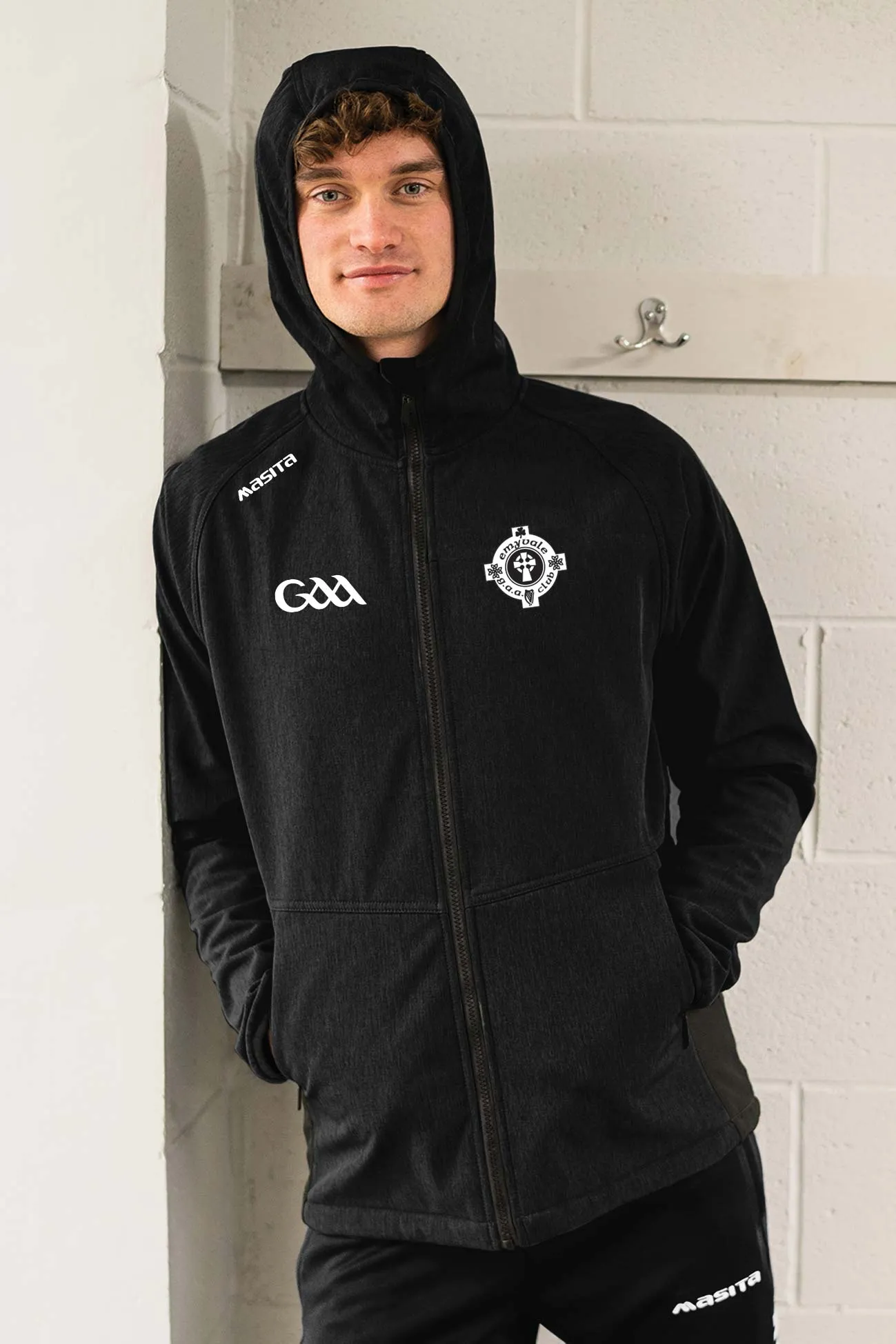 Emyvale GAA Black Tara Style Softshell Hoodie Jacket Adult