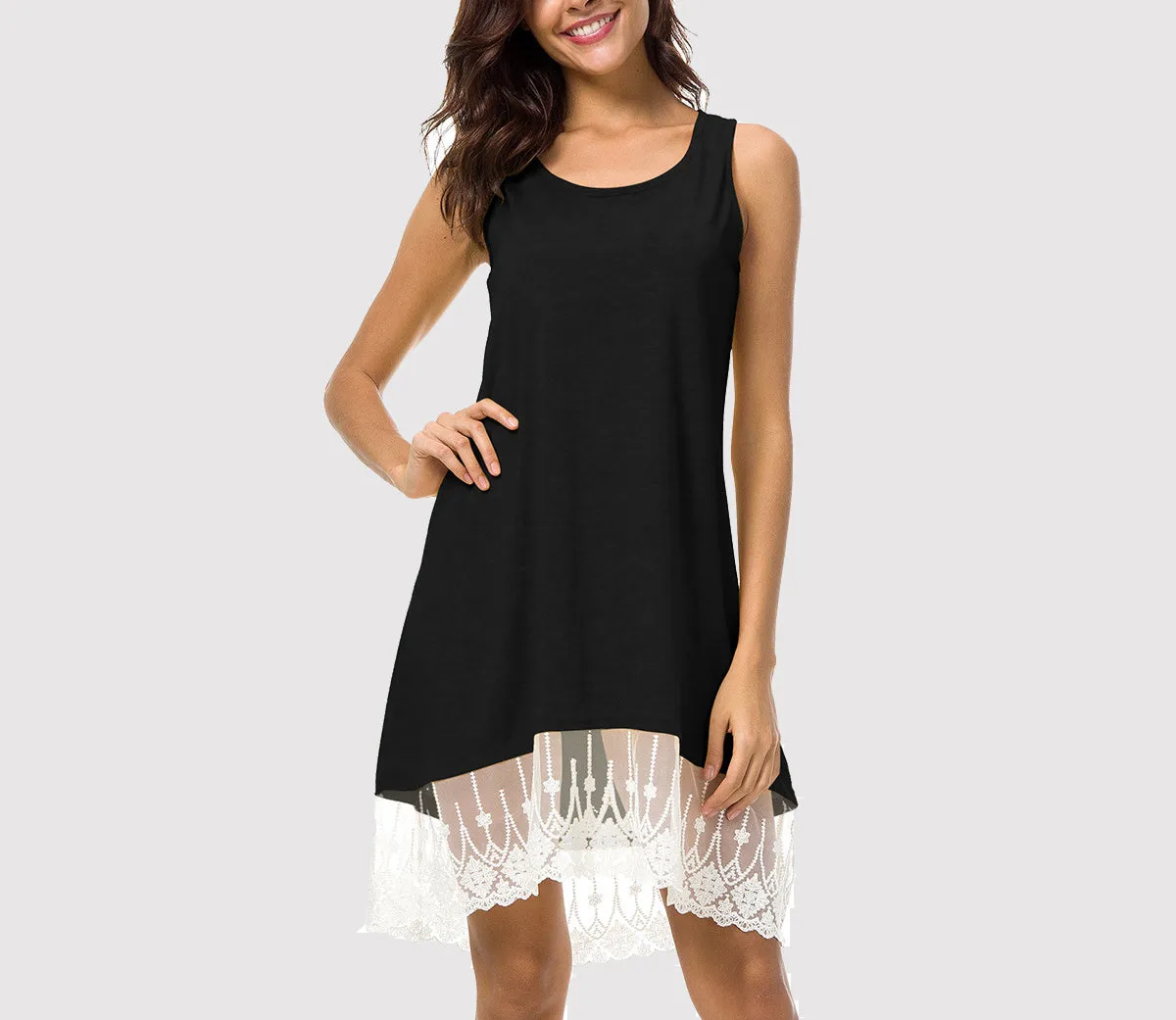 Explosion Models Sleeveless Lace Large Swing Skirt