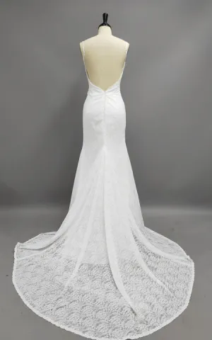 Fabulous Spaghetti Strap V-neck Mermaid Long Lace Dress With Deep-v Neck-BU_708735