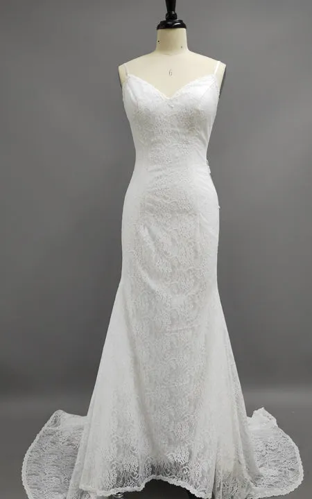 Fabulous Spaghetti Strap V-neck Mermaid Long Lace Dress With Deep-v Neck-BU_708735