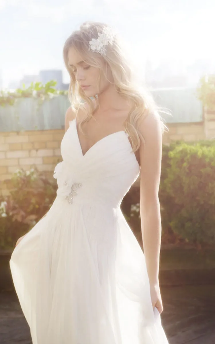 Fantastic Spaghetti Strap A-line Dress With Jeweled Flower-702356