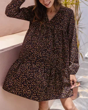 Floral V-neck Bubble Sleeves Long Sleeves Mini Dresses