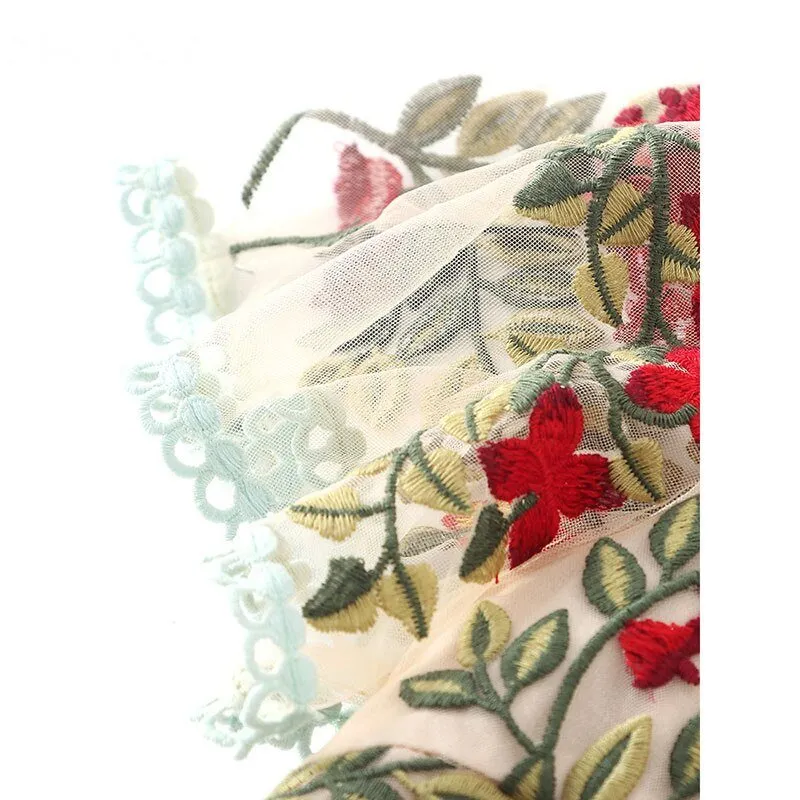 Flower Embroidery Mesh Ruffles Sexy Mini Dress