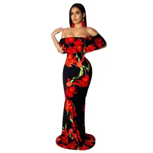 Flowers Dress Summer Off Shoulder Backless