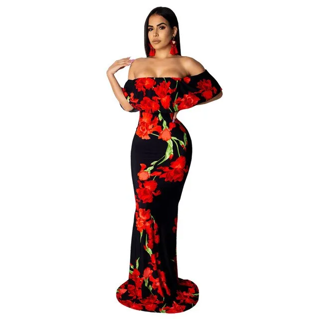 Flowers Dress Summer Off Shoulder Backless