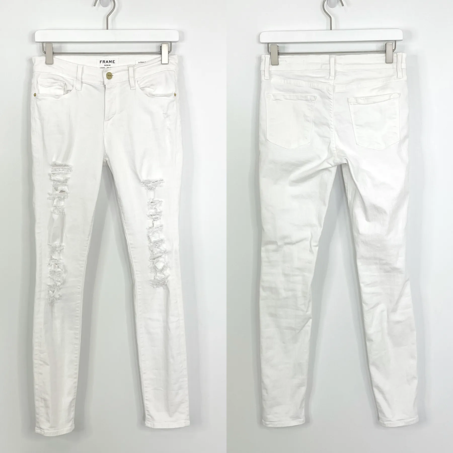 Frame Denim Le Skinny de Jeanne White Distressed Skinny Stretch Jeans Retail $200