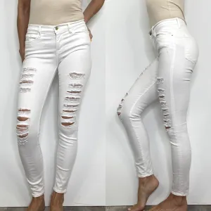 Frame Denim Le Skinny de Jeanne White Distressed Skinny Stretch Jeans Retail $200