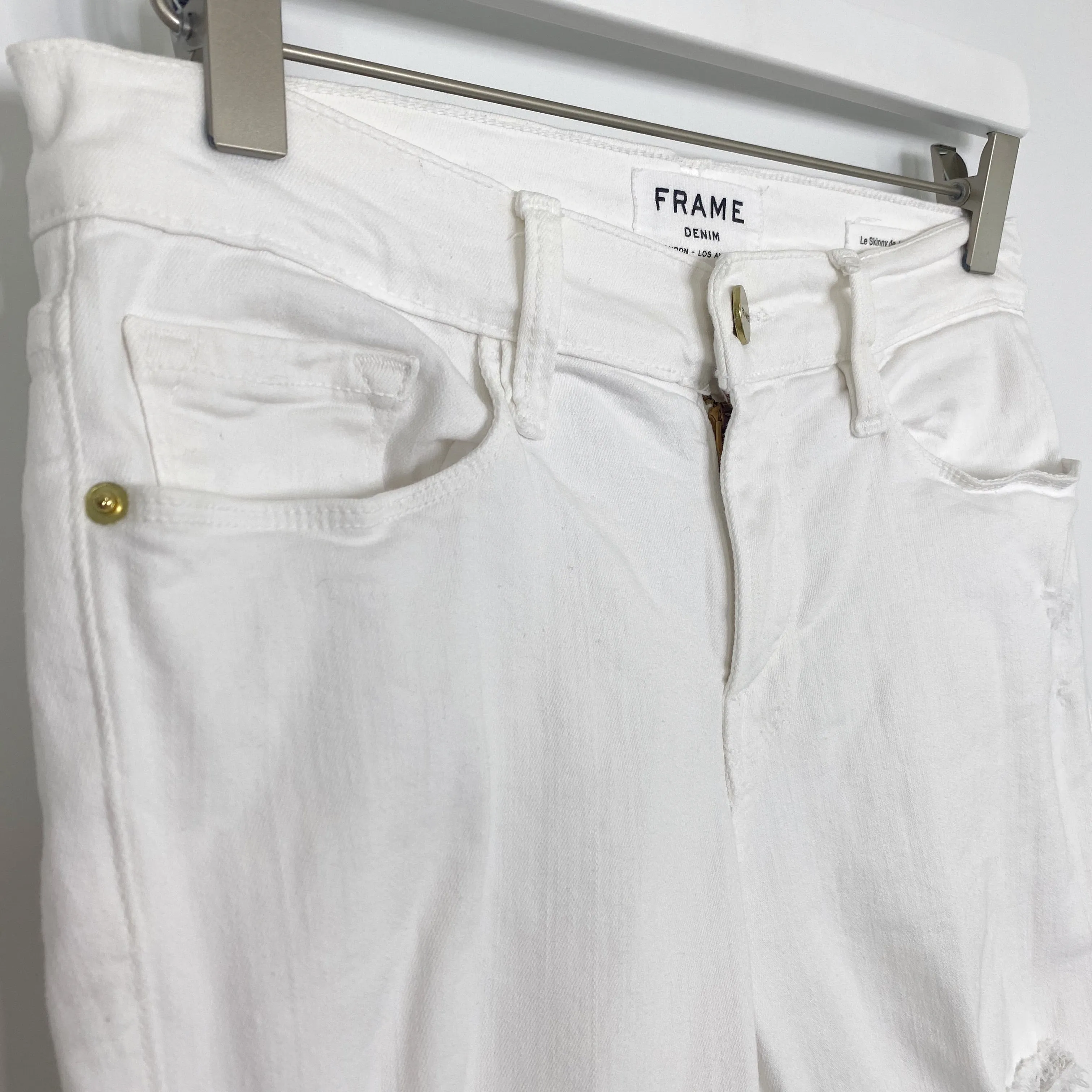 Frame Denim Le Skinny de Jeanne White Distressed Skinny Stretch Jeans Retail $200