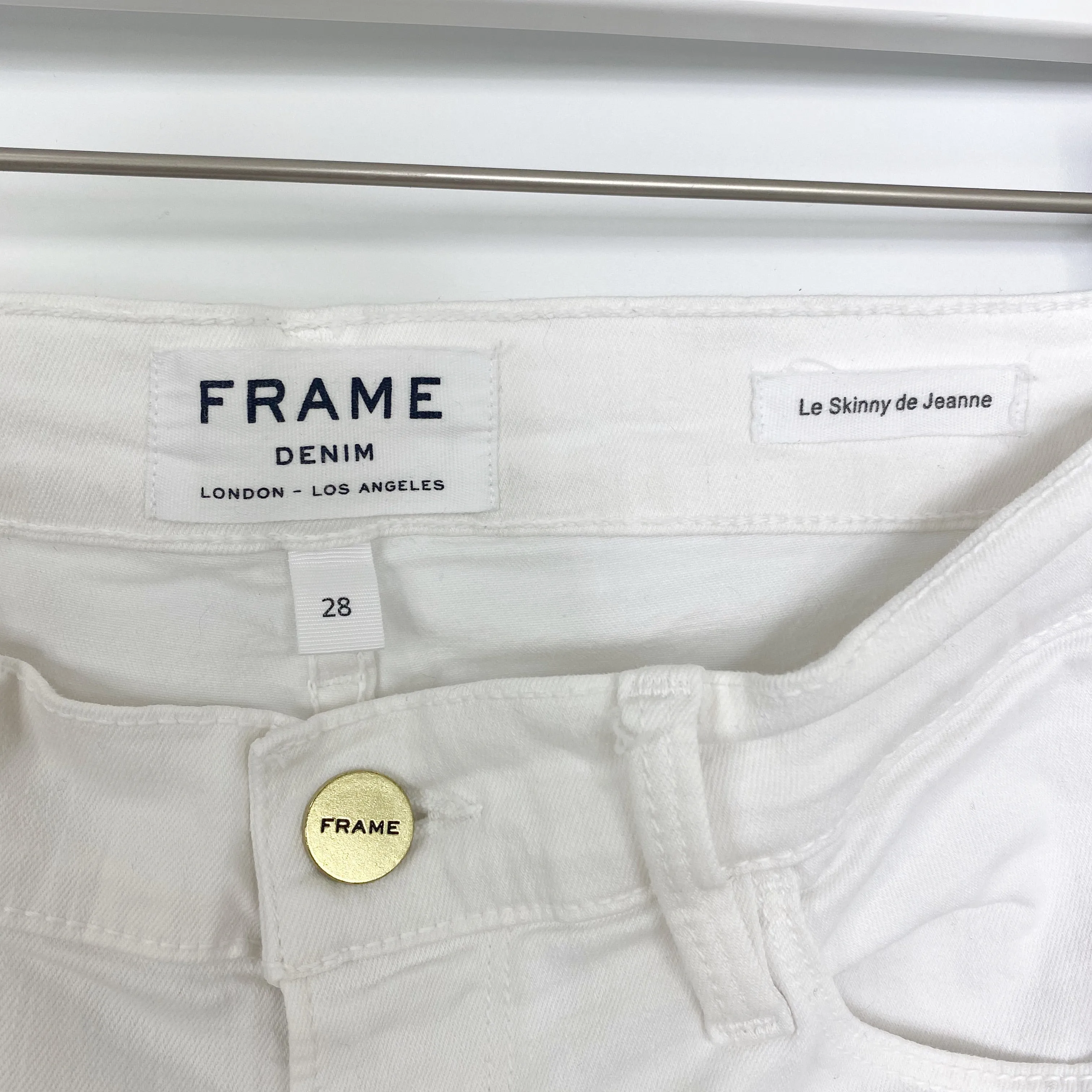 Frame Denim Le Skinny de Jeanne White Distressed Skinny Stretch Jeans Retail $200