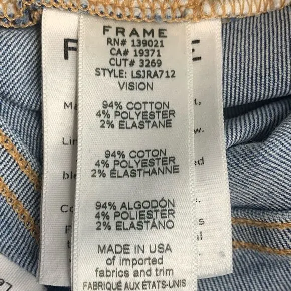 Frame Le Skinny De Jeanne Distressed raw Hemline Ankle Jeans [size 25]