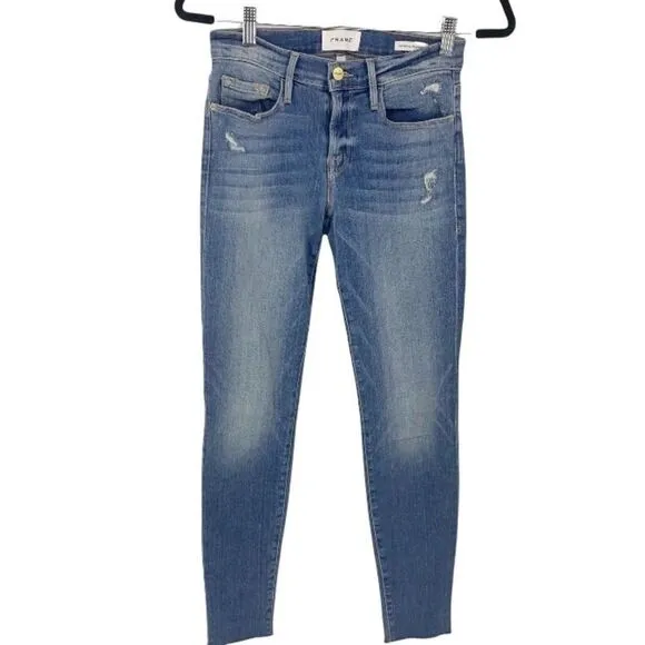 Frame Le Skinny De Jeanne Distressed raw Hemline Ankle Jeans [size 25]