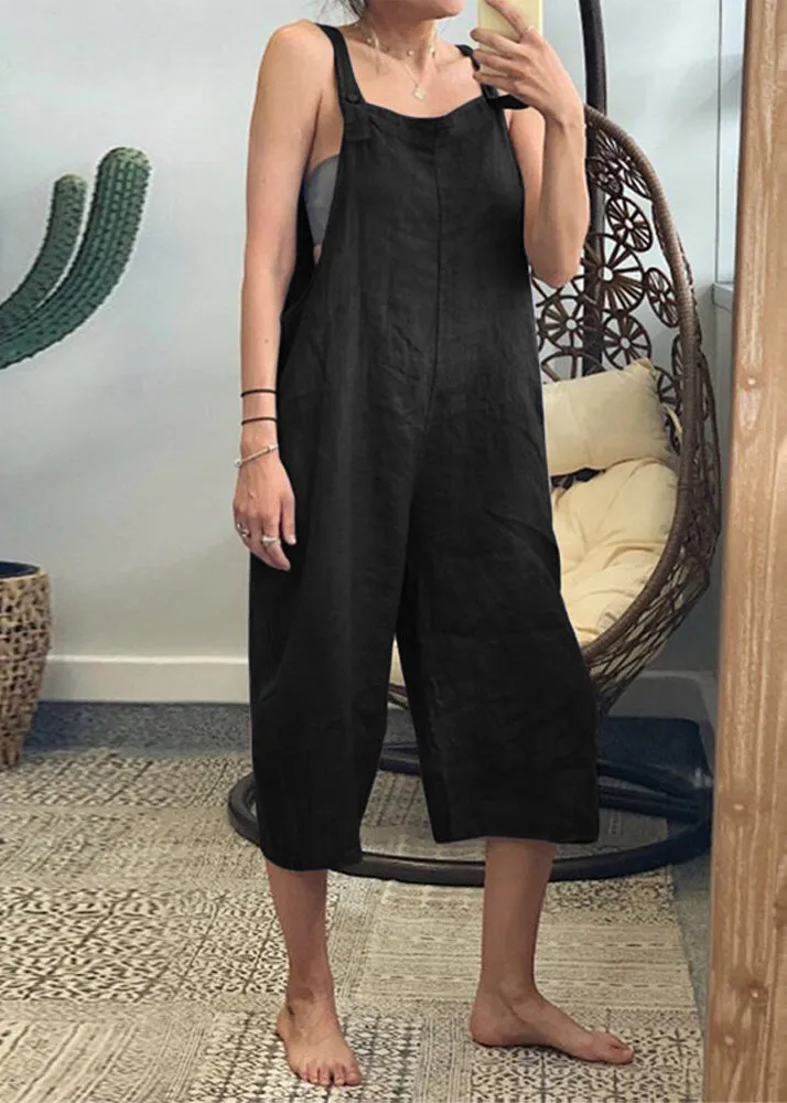 French Yellow Solid High Waist Cotton Jumpsuits Sleeveless GEM036